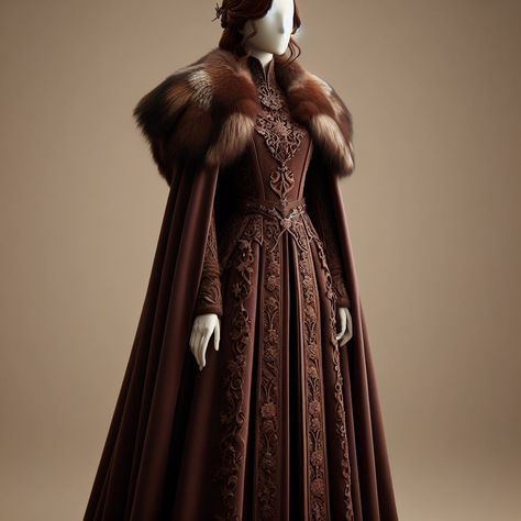 Got Inspired Outfits, House Stark Outfits, House Stark Dress, Fantasy Clothing Aesthetic, Game Of Thrones Outfit Inspiration, Game Of Thrones Inspired Dress, Winter Fantasy Dress, Fantasy Royal Clothing, House Of The Dragon Outfit