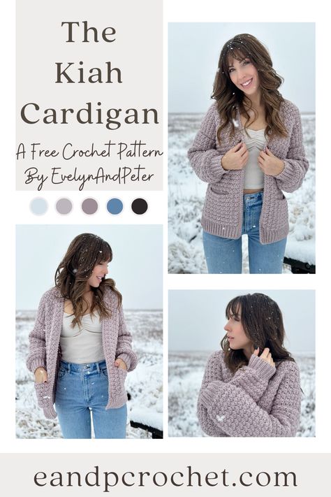 The Kiah Cardigan, Crochet Velvet Cardigan Free Pattern, Crochet Seamless Cardigan Pattern Free, Velvet Crochet Patterns Free, Worsted Weight Crochet Cardigan Free Pattern, Evelyn And Peter Crochet, Size 6 Yarn Crochet Patterns, Free Cardigan Crochet Pattern, Beginner Crochet Sweater Pattern Free