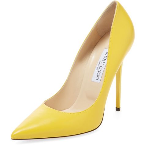 Jimmy Choo Women's Anouk Pointed-Toe Leather Pump - Yellow, Size 35 (4.736.420 IDR) ❤ liked on Polyvore featuring shoes, pumps, heels, yellow, yellow shoes, yellow heels pumps, yellow pumps, pointy-toe pumps and high heeled footwear Yellow Jimmy Choo Heels, Yellow Shoes Heels, Heels Yellow, Yellow High Heels, Hipster Shoes, High Heel Sandals Platform, Yellow Pumps, Platform Shoes Heels, Shoes Pumps Heels