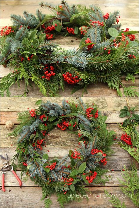 How to make beautiful fresh Christmas wreath with long lasting evergreens! Easy DIY natural Xmas decor & crafts with real pine & spruce branches! home decorations, crafts, winter, wreaths, farmhouse, boho, modern, door decor ideas Fresh Pine Wreath Diy, How To Make A Real Christmas Wreath, How To Make A Fresh Christmas Wreath, Christmas Wreath Rustic, Diy Real Wreath Christmas, Make Your Own Christmas Door Wreath, Diy Nature Wreath, Fresh Xmas Wreaths, Diy Fresh Wreath Christmas