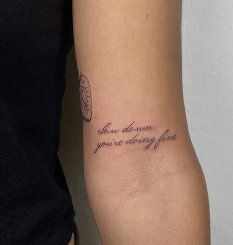 Phrase Tattoos Women Arm, Quote Tattoo Placement Ideas, Written Tattoos For Women Arm, Inner Arm Quote Tattoos For Women, Lyrics Tattoo Placement, Inside Arm Quote Tattoo, Quoted Arm Tattoo, Alphabet Tattoo Fonts, Tattoo Fonts For Women