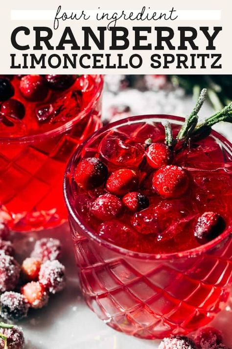 This cranberry limoncello spritz is the PERFECT Christmas cocktail! It's so quick and easy but perfectly festive with a light and refreshing taste. #limoncello #limoncellospritz #christmascocktail #cocktail #butternutbakery | butternutbakeryblog.com Cranberry Limoncello Spritzer, Lemoncello Cranberry Drinks, Lemoncello Recipes Drinks, Cranberry Spritz, Cranberry Cocktails, Limoncello Drinks, Christmas Beverages, Best Christmas Cocktails, Pure Cranberry Juice