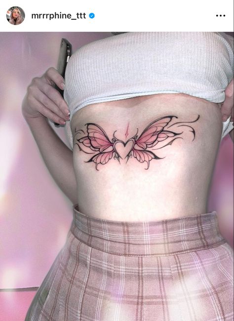 tattoo butterfly fairy wings heart trible neotrible pink black cute symmetrical Trible Tattoos, Fairy Wing Tattoos, Butterfly Wing Tattoo, Feminine Tattoo Ideas, Heart With Wings Tattoo, Wing Tattoos On Back, Symmetrical Tattoo, Butterfly Back Tattoo, Butterfly Fairy Wings