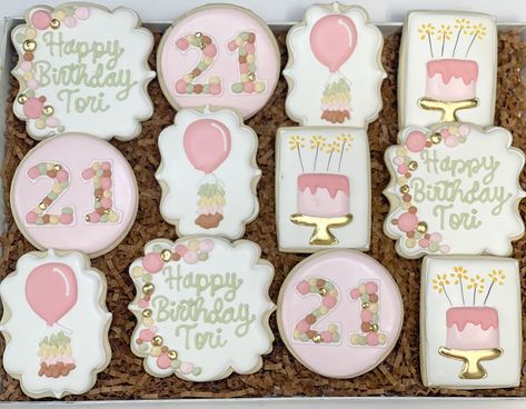 Set comes with a dozen cookies as pictured. Each cookie comes individually heat sealed for freshness. Please leave the name and age at checkout. Cookie sets on our website are sold as pictured. We can customize the names/ages/colors. If you would like something more custom please contact us for a custom order. Our Signature Sugar cookies are flavored with a hint of nutty flavor (made with Almond) with notes of citrus and vanilla and iced with a Vanilla Icing. We are not a Peanut/Nut Free Commercial Kitchen. Birthday Cookies Decorated Woman, 18th Birthday Cookies, Sport Cupcakes, Birthday Sugar Cookies, Character Cupcakes, Cookie Sets, Rose Cookies, Cutout Cookies, Anna Birthday