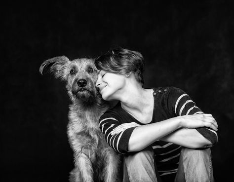 Dog Photography - Picture of Dog and Woman Black and White Photography Woman And Her Dog Photography, Portrait With Dog Ideas, Picture Ideas With Your Dog, Woman And Dog, Woman With Dog, Portraits With Dogs, Dog And Owner Photoshoot, Dog Photo Shoot, Pet And Owner Photography