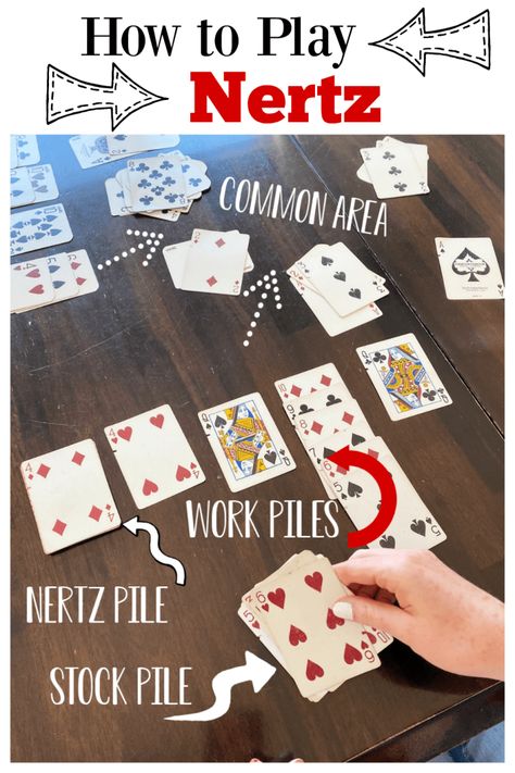 How to Play Nertz! Nertz is a fun and quick card game that is so simple to learn and a blast to play. If you are looking for a fun family game, Nertz is it! #Nertz #funfamilygames #games #cardgames #Nertzcardgames Afterschool Program, Solitaire Card Game, Game Night Parties, Family Card Games, Game To Play, Fun Card Games, Card Games For Kids, Family Fun Games, Games For Teens