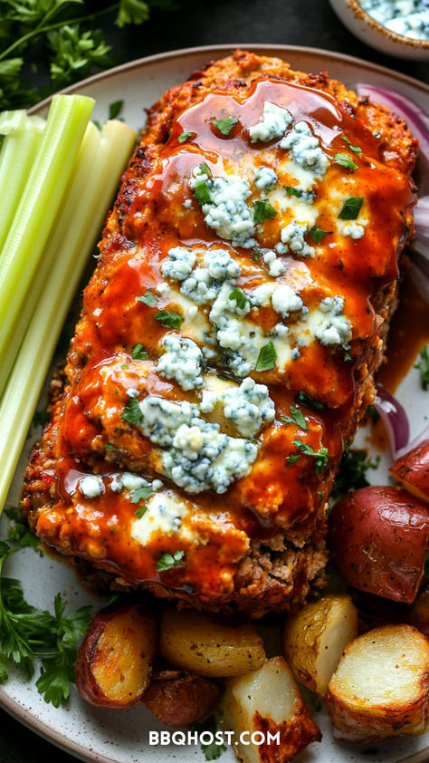 Spice up dinner with Buffalo Turkey Meatloaf, topped with blue cheese and a tangy hot sauce glaze. Perfect for turkey thanksgiving meatloaf too. Pin and save for later! Click through for more recipes! Thanksgiving Meatloaf, Keto Turkey Meatloaf, Meatloaf With Stuffing, Buffalo Meatloaf, Best Ever Turkey, Bbq Turkey Meatloaf, Mini Turkey Meatloaf, Buffalo Turkey, Ground Turkey Meatloaf