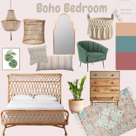 Boho Bedroom Mood Board, Bohemian Style Bedroom, Bedroom Mood Board, Bedroom Bohemian, Bohemian Style Interior, Boho Style Bedroom, Eclectic Bedroom, Style Bedroom, Bohemian Bedroom