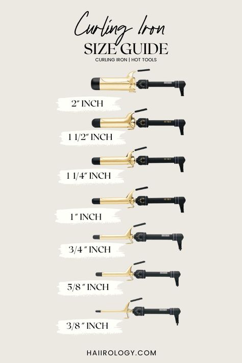 The Ultimate Curling Iron Size Guide For All Hair Lengths - Haiirology Curling Iron Size Guide, Large Barrel Curling Iron, Curling Iron Size, Hot Tools Curling Irons, Short To Long Hair, 3 Barrel Curling Iron, Fine Flat Hair, Face Framing Curtain Bangs, Large Curls