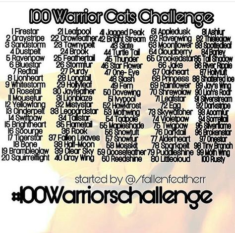 Warrior Cats Challenge, Drawing Prompts, Oc Generator, Warrior Cat Oc, Warrior Cat Names, 30 Day Drawing Challenge, Warrior Cats Books, Oc Challenge, Warrior Cat Drawings