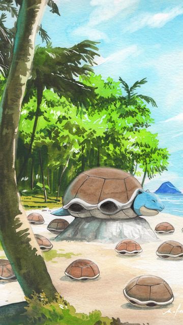 Wartortle Art, Blastoise Wallpapers, Squirtle Wallpaper, Pokémon Blastoise, Blastoise Art, Instagram Recreate, Pokemon Beach, Wallpaper Pokemon, Pokémon Wallpaper