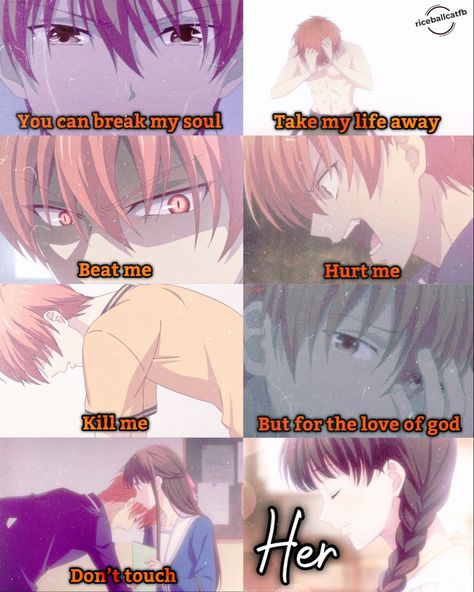 Fruits Basket Funny, Kyo And Tohru, Fruits Basket Kyo, Fruits Basket Manga, Kyo Sohma, Fruits Basket Anime, Rice Ball, Fruit Baskets, Anime Quotes Inspirational