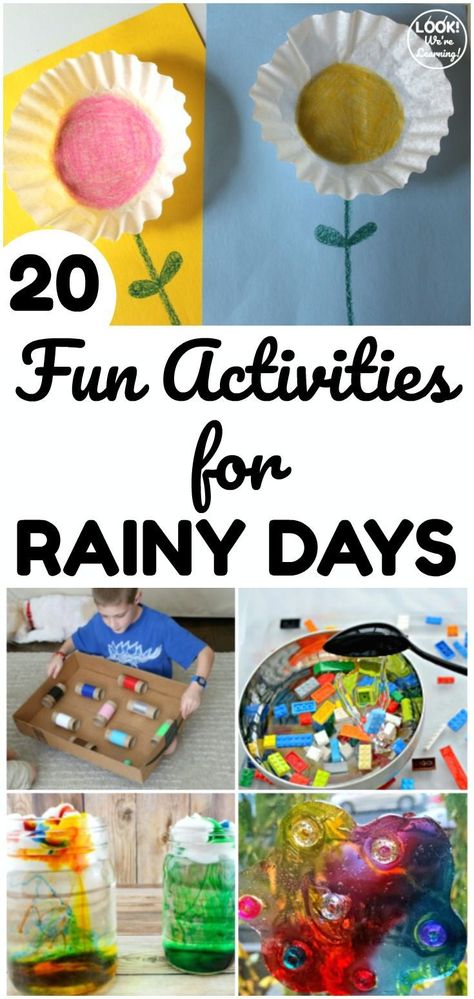 When the weather is bad, try some of these fun rainy day activities for kids! Great for indoor crafting and play! Activities For Rainy Days For Kids, Rainy Day Summer Activities, Kids Rainy Day Activities, Nanny Activities Elementary, Rainy Day Crafts For Adults, Indoor Rainy Day Activities For Kids, Day Program Activities For Adults, Rainy Day Activities For Kids Elementary, Toddler Rainy Day Activities