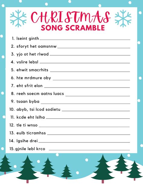 Christmas Party Ideas Games, Christmas Games For Adults Holiday Parties, Christmas Games Ideas, Christmas Eve Games, Christmas Word Scramble, Best Christmas Songs, Christmas Gift Games, Christmas Games For Adults, Christmas Party Activities