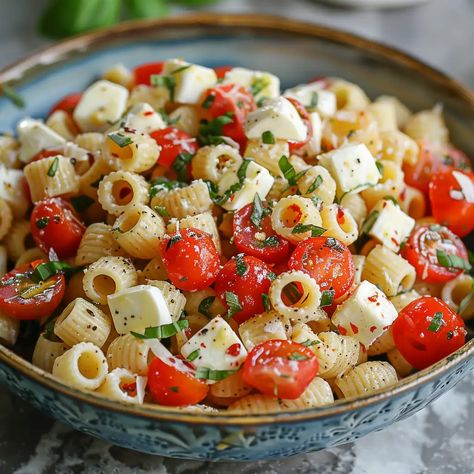 Delicious Dinner Ideas Pasta, Summertime Friselle Salad With Whipped Honey Ricotta, Pasta Salad Recipes Caprese, Caprice Pasta Salad, Best Caprese Salad Recipe, Best Caprese Pasta Salad, Pasta Caprese Salad, Tricolor Pasta Recipes, Christmas Pasta Salad Recipes