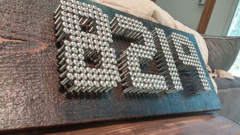 Instead of settling for store bought numbers you can make your own modern numbers using stainless steel screws.​​ Industrial House Numbers, Modern Industrial House, Number Crafts, House Numbers Diy, Industrial Bedroom, Deco Originale, Steel House, Industrial House, Small Backyard Design