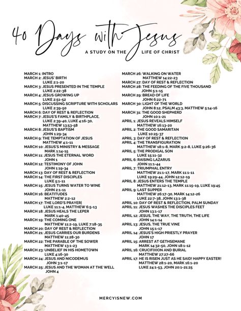 40 Days And 40 Nights, 40 Day Spiritual Fast, 30 Day Bible Reading Plan, 30 Day Journal Challenge Christian, 365 Days Bible Reading Plan, 40 Days Bible Reading Plan, Jesus Printable, John 8 12, Daily Grace