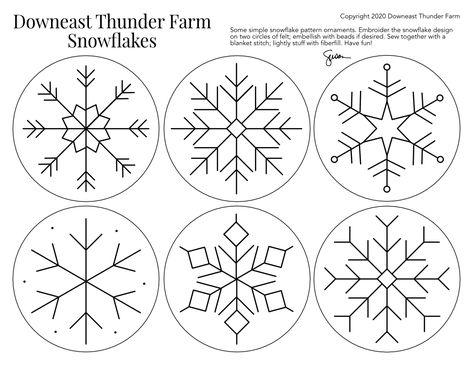 Different Snowflake Patterns, Diy Snowflake Christmas Ornaments, Diy Embroidered Felt Ornaments, Snowflake Embroidery Ornament, Hand Embroidery Snow Flakes, Embroidered Snowflake Ornament, Free Snowflake Embroidery Pattern, Blank Christmas Ornament Template, Embroidery Snowflake Patterns Simple