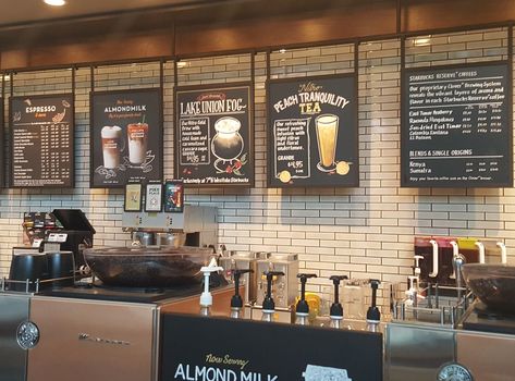 Starbucks Menu Board, Menu Starbucks, Cafe Menu Boards, Starbucks Shop, Menu Board Design, Cafe Menu Design, Coffee Shop Menu, Coffee Shop Business, Bakery Design Interior