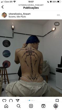 Back Tattoo Alternative, Edgy Back Tattoo Women, Simple Full Back Tattoo, Spine Tattoos Grunge, Full Back Wings Tattoo For Women, Aggrogoth Tattoo Back, Spine Tattoos Goth, Alternative Back Tattoos, Alt Spine Tattoos