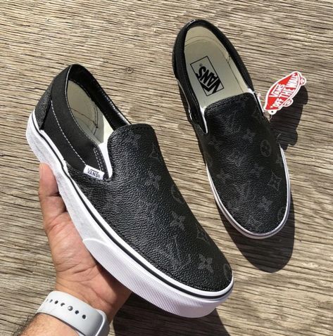 Louis Vuitton Slip On Vans | Etsy Vans Shoes Fashion, Vans Custom, Custom Vans Shoes, Cute Vans, Sneaker Outfits, Blond Amsterdam, Stefan Janoski, Hype Shoes, Custom Vans