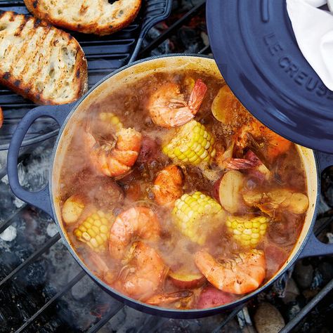 Shrimp Boil Recipe | Sur La Table Shrimp Boil Recipe, Recipes Shrimp, Shrimp And Vegetables, Boiled Food, Shrimp Boil, Dutch Oven Recipes, Egg Recipes For Breakfast, Seafood Boil, Party Dishes