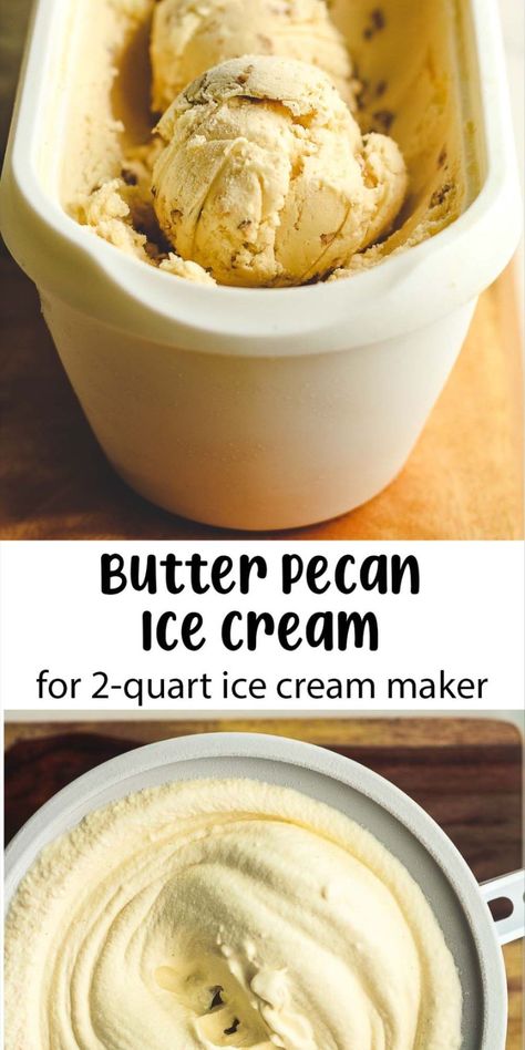 Enjoy a delicious treat with our easy-to-make Butter Pecan Ice Cream! It's super creamy and perfect for special times. Our BEST Butter Pecan recipe includes yummy ingredients like brown butter, eggs, dairy, brown sugar, and toasted pecans, creating the ultimate dessert experience! Honey Sweetened Ice Cream, Homemade Butter Pecan Ice Cream Recipes, Crux Ice Cream Recipes, Butter Pecan Ice Cream No Eggs, Homemade Ice Cream With Eggs, Ice Cream Desserts Ideas, Kitchenaid Ice Cream Recipes, Home Made Vanilla Ice Cream, Best Ice Cream Recipe