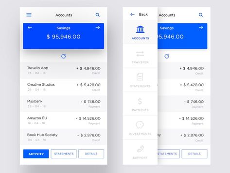 In this episode of Flutter Thursday, we would make a banking account UI taken from Dribble. Including a side drawer, a bottom and some cool Mobile Menu Design, Ui Design Mobile, Ui Ux 디자인, Ux Inspiration, Fast Life, Ux Mobile, Menu Inspiration, Finance Apps, Ui Animation