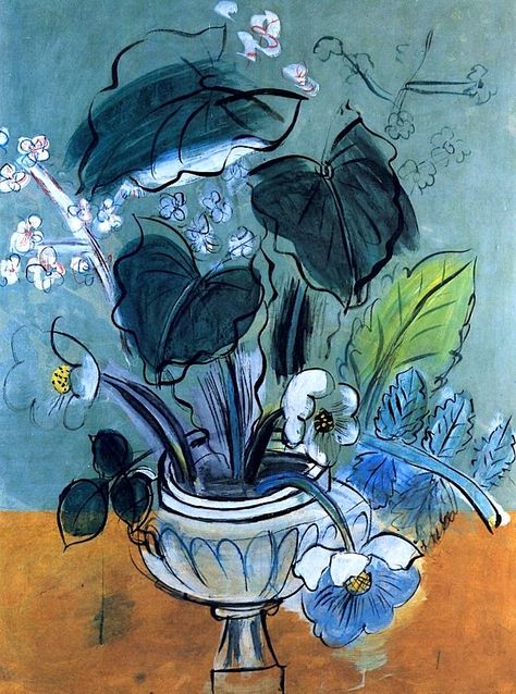 Raoul Dufy. Bouquet of Flowers, 1951. Raoul Dufy, Flowers In A Vase, Fauvism, 수채화 그림, Art Et Illustration, Still Life Art, Bouquet Of Flowers, Henri Matisse, Blue And Green