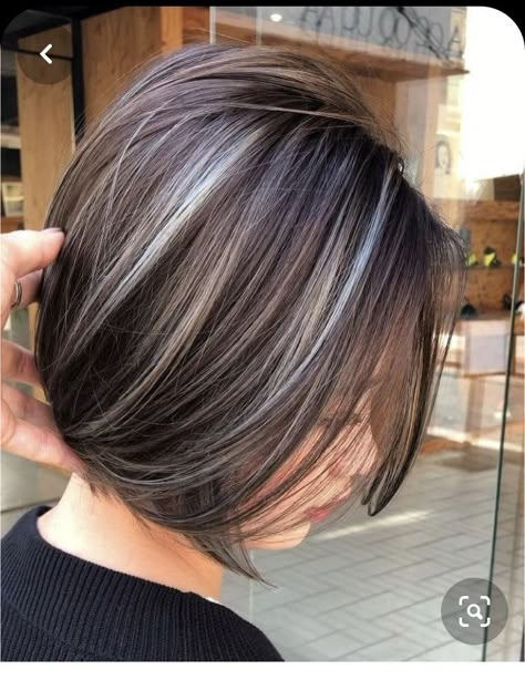 Pin by Cathy Gardner on Cheveux Brown Hair With Silver Highlights, Grey Hair Transformation, Silver Highlights, Dark Hair With Highlights, Brown Hair With Blonde Highlights, Transition To Gray Hair, Blending Gray Hair, Gray Hair Highlights, Brown Blonde Hair