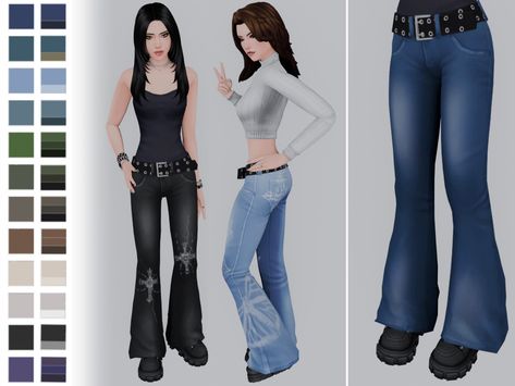 Sims 4 Cc Flared Pants, Sims 4 Bootcut Jeans, Sims 4 Cc Flare Jeans, Sims 4 Low Rise Jeans Cc, Sims 4 Low Rise Jeans, Bow Jeans, Goth Pants, Grunge Jeans, Plaid Set