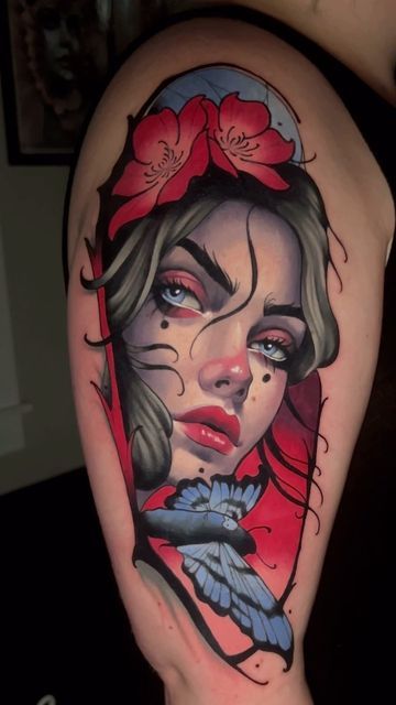 Neo Traditional Portrait, Neotraditional Tattoo Flash Art, Neotraditional Portrait, Neotraditional Tattoo Design, Woman Face Tattoo, Neo Traditional Tattoo Design, Traditional Owl Tattoos, Hades Tattoo, Vampire Tattoo