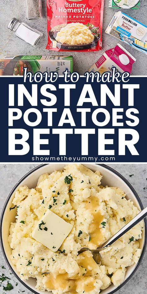 What To Do With Instant Mashed Potatoes, Packaged Mashed Potatoes Better, Box Mash Potato Recipes, How To Make Instant Mashed Potatoes Taste Like Homemade, Instant Mashed Potatoes Casserole, Make Instant Potatoes Taste Homemade, Box Mashed Potatoes Recipe, Instant Potatoes Recipes Ideas, Crockpot Instant Mashed Potatoes