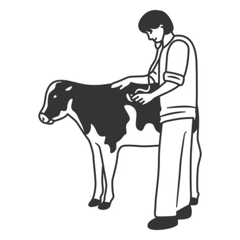 Veterinarian with Cow PNG Design Cow Veterinarian, Cow Black And White, Black And White Vector, Cow Png, Line Art Design, Vector Shapes, Image Editor, Design Ad, Png Design