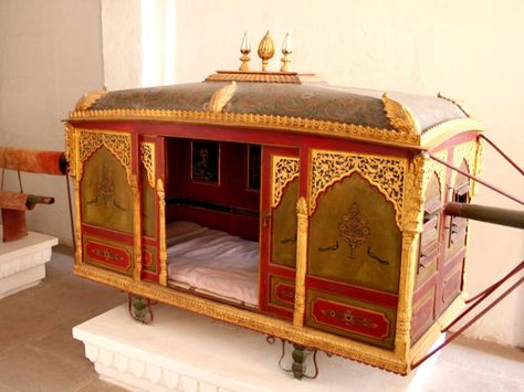 Elephant Howdah Gallery, Mehrangarh, Jodhpur, Rajasthan, India... Palanquin for maharanis of king.. Palanquin Design, Sher Shivraj, Paper Mache Furniture, Mehrangarh Fort Jodhpur, Sedan Chair, Indian Bed, Mehrangarh Fort, First French Empire, Mardi Gras Ball