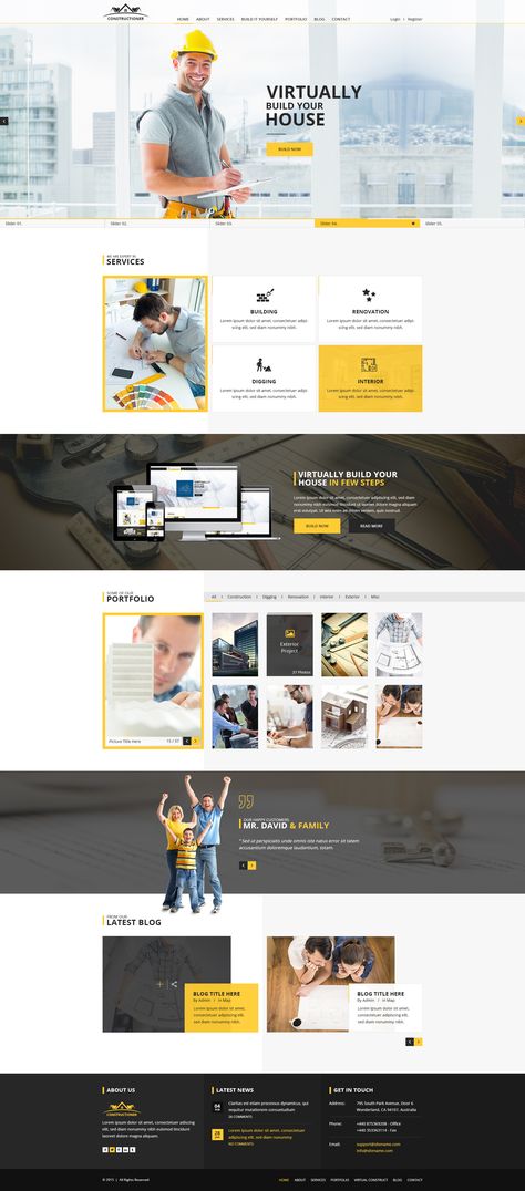 Constructioner - Modern Construction PSD Template Construction Website Templates, Web And App Design, Design Sites, Modern Construction, Dropshipping Store, Shopify Dropshipping, Website Template Design, Web Ui Design, Website Design Layout