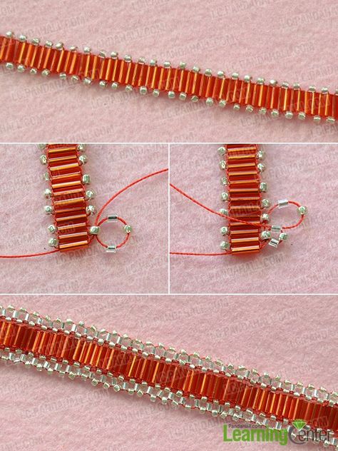 Are you touched by this beautiful red seed bead bracelet design? Follow my steps, you can also make one! Tube Bead Bracelet, Seed Bead Tutorials, Seed Beads Bracelet, Anting Manik, Beaded Bracelets Tutorial, Beaded Jewelry Tutorials, Beads Bracelet Design, Seed Bead Tutorial, Beaded Bracelet Patterns