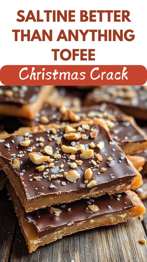 This Saltine “Better Than Anything” Toffee recipe, also known as Christmas Crack, is the ultimate holiday treat! Crispy crackers layered with rich caramel and melted chocolate make it irresistible. Perfect for gifting, and you can customize it for Christmas or fall harvest with festive toppings like peppermint, nuts, or autumn sprinkles. Easy, delicious, and completely addictive! #ChristmasCrack #ToffeeRecipe #HolidayTreats #HarvestCrack Christmas Crackers Recipe Saltine Toffee Gluten Free, Crackers With Caramel And Chocolate, Crackers With Chocolate Saltine, Toffee With Saltine Crackers, Saltine Cracker Toffee With Pretzels, Cracker Toffee Recipe Saltine Christmas, Christmas Cracker Toffee Dairy Free, Cracker Bark Saltine, Saltine Cracker Toffee Heath