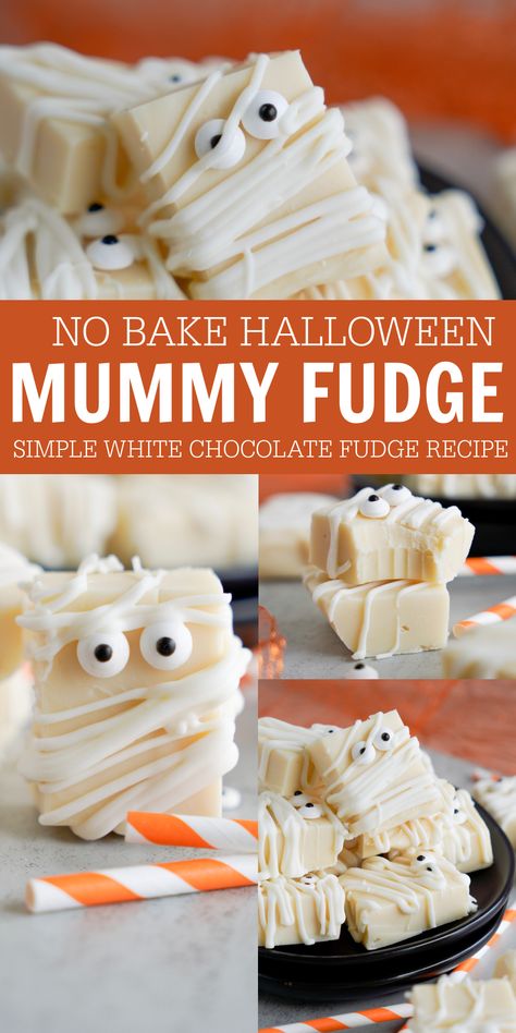 Pumpkin Chocolate Fudge, Fudge Recipes White Chocolate, Fun Halloween Baking Recipes, Fudge Recipes Halloween, Quick And Easy Halloween Dessert Recipes, Fall Fudge Flavors, Halloween Fudge Ideas, Halloween Inspired Desserts, Recipes For Halloween