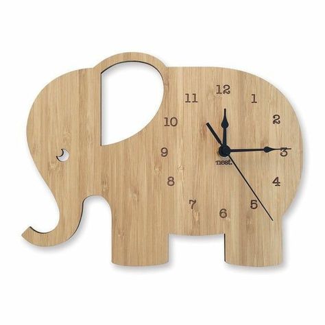 Elephant Clock, Black Hour, Kids Wall Clock, Wooden Clocks, Wood Nursery, Clock For Kids, Bamboo Wall, Wood Clocks, Into The Wood