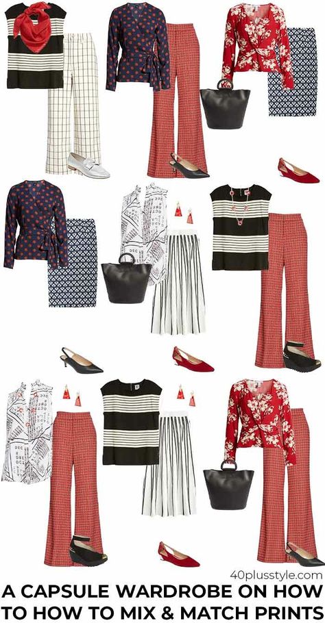 Mixing Patterns Fashion, Mixing Prints Fashion, Textile Pattern Design Fashion, Apple Shape Outfits, Capsule Wardrobe Women, Colour Combinations Fashion, Prints And Patterns, Color Combinations For Clothes, How To Mix