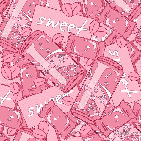 Pink Anime Art Aesthetic, Kawaii Food Background, Kawaii Pictures Pink, Sweet Icons Aesthetic, Anime Candy Aesthetic, Candy Pfp Aesthetic, Anime Sweets Aesthetic, Lovecore Pfp Pink, Pink Soda Aesthetic