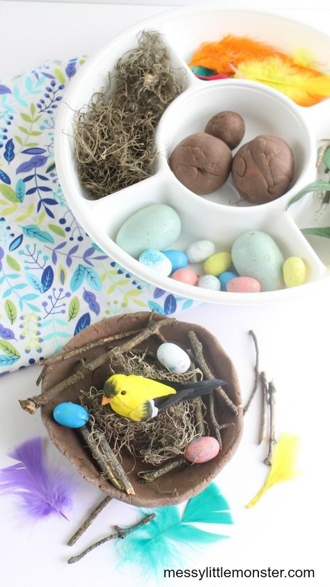 Make A Nest Craft, Birds Nest Activity For Preschool, Build A Nest Preschool, Bird Playdough, How To Make A Birds Nest, Easter Nature Crafts, Bird Nest Craft For Kids, Build A Bird Nest, Birds Nest Craft