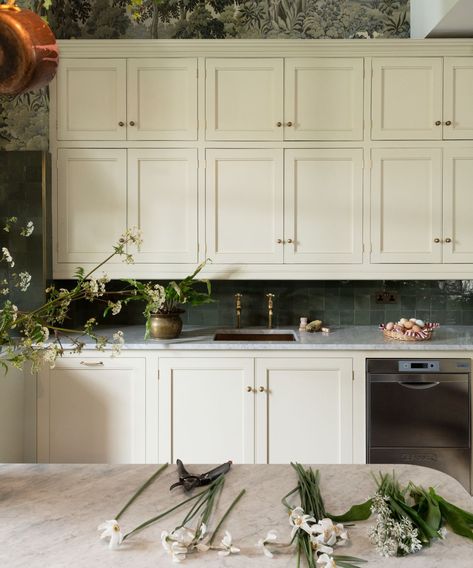 deVOL X House of Hackney's kitchen is a fantastical wonderland | Livingetc How To Decorate Above Kitchen Cabinets, Green Tile Backsplash, Classic English Kitchen, Cream Kitchen Cabinets, Top Of Kitchen Cabinets, Decorating Above Kitchen Cabinets, House Of Hackney, Above Cabinets, Above Kitchen Cabinets