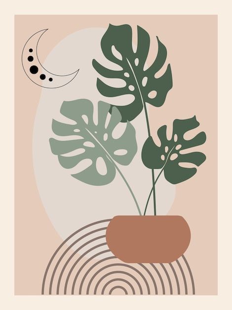 Abstract botanical poster contemporary n... | Premium Vector #Freepik #vector #minimal-design #minimalist-design #minimalist-art #minimal-line Boho Minimal Art, Monstera Plant Painting, Aesthetic Boho, Boho Poster, Abstract Botanical, Bohemian Aesthetic, Nature Background, Art Minimal, Botanical Poster