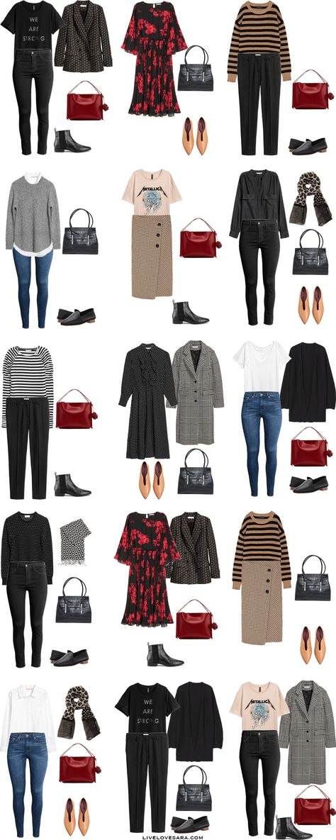 Personal and Work Capsule Wardrobe Outfit Options 1-15 via livelovesara Winter Work Capsule Wardrobe, Winter Work Capsule, Month Of Outfits, Capsule Wardrobe Black, Work Capsule Wardrobe, Preppy Wardrobe, Work Capsule, Wardrobe Black, Outfit Options