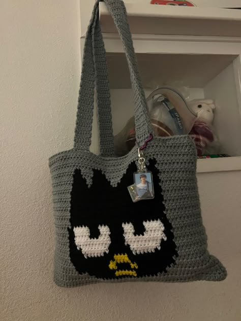 Badz Maru Crochet, Crochet Sanrio Bag, Badtz Maru Crochet, Patch Work Crochet, Hello Kitty Crochet Bag, Aesthetic Crochet Bag, Hello Kitty Crochet, Crochet Fairy, Badtz Maru