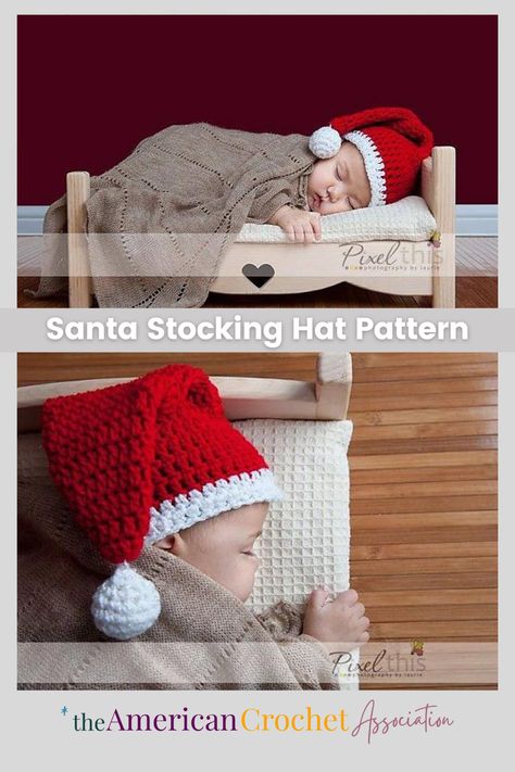 Infant Santa Hat Crochet Pattern Free, Santa Hat For Baby, Crochet Infant Santa Hat, Preemie Santa Hat Crochet Pattern, Santa Claus Hat Crochet Pattern Free, Easy Crochet Christmas Gnome, Crochet Santa Hat Baby, Crochet Toddler Santa Hat, Crochet Santa Hat Free Pattern Baby