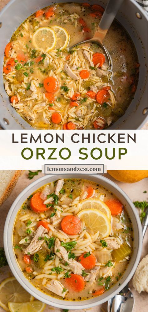 This Chicken Lemon Orzo Soup is a cozy classic with a delicious pop of lemon flavor. Easy to make and packed with vegetables and nutrients, this soup is what you will love with a big piece of crusty bread or perhaps a grilled cheese sandwich! Lemon Orzo Chicken, Orzo Chicken Soup, Lemon Orzo Soup, Lemon Chicken Orzo, Orzo Soup Recipes, Lemon Orzo, Orzo Soup, Soup Chicken, Chicken Orzo Soup