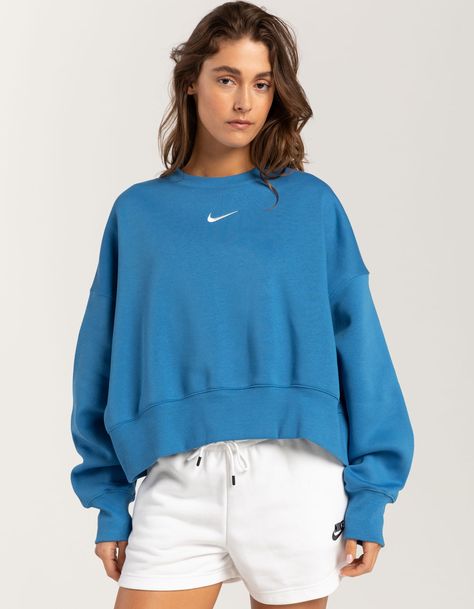 Nike Sportswear Oversized Crewneck Sweatshirt. Embroidery At Chest. Cuffed Long Sleeves And Hem. Ribbed Crew Neckline. Oversized Fit. Crop Hem. Long Sleeves. 80% Cotton 20% Polyester. Machine Wash. Imported. Model Is Wearing A Size Small. Model Measurements:height: 5'8" Bust: 34"waist: 25"hips: 37.5" | Nike Sportswear Oversized Crop Crewneck Sweatshirt Adorable Backgrounds, Womens Sweat Shorts, Crop Crewneck, Flannel Sweatshirt, Sweatshirt Embroidery, Chic Summer Style, Nike Crewneck, Athletic Clothes, Cropped Crewneck